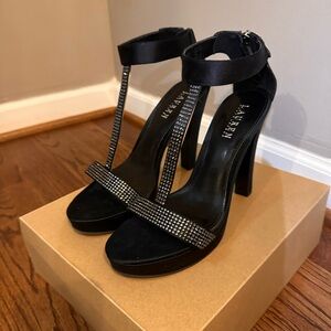 Black Ralph Lauren high heels with diamond buckle detail and 4 inch heel